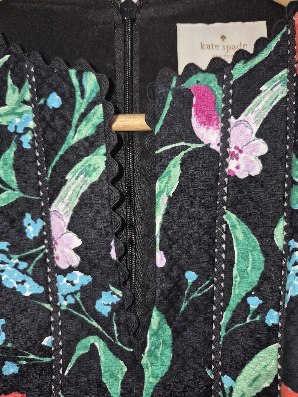 Kate Spade Floral Hummingbird Dress Size 0 Fit & Flare Scalloped Neck - Picture 4 of 10